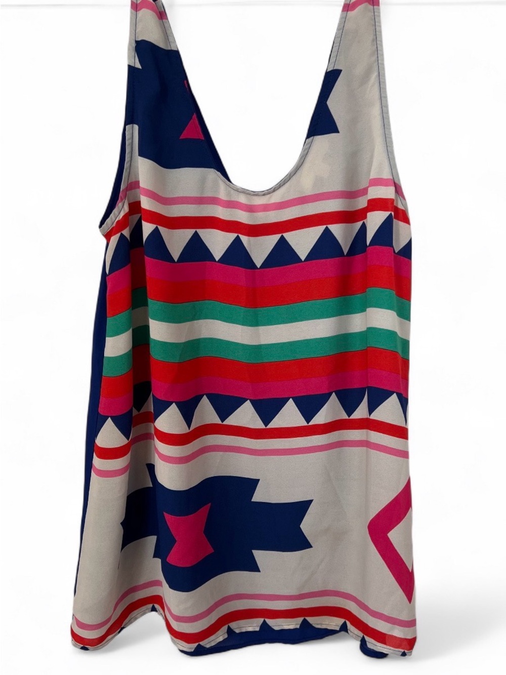 Umgee Multicolor Geo Stripe Camisole in White, Navy, Pink & Green